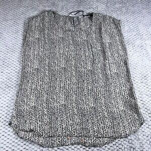 THREE EIGHTY TWO Black White Speckled Print Sleeveless V Neck Keyhole Top XS